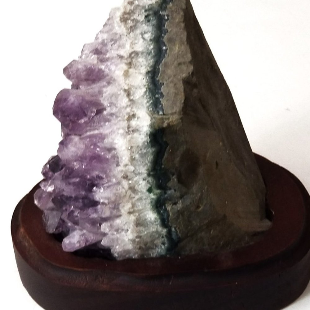 Natural Amethyst Cluster on Wooden Base - Picture 4 of 8
